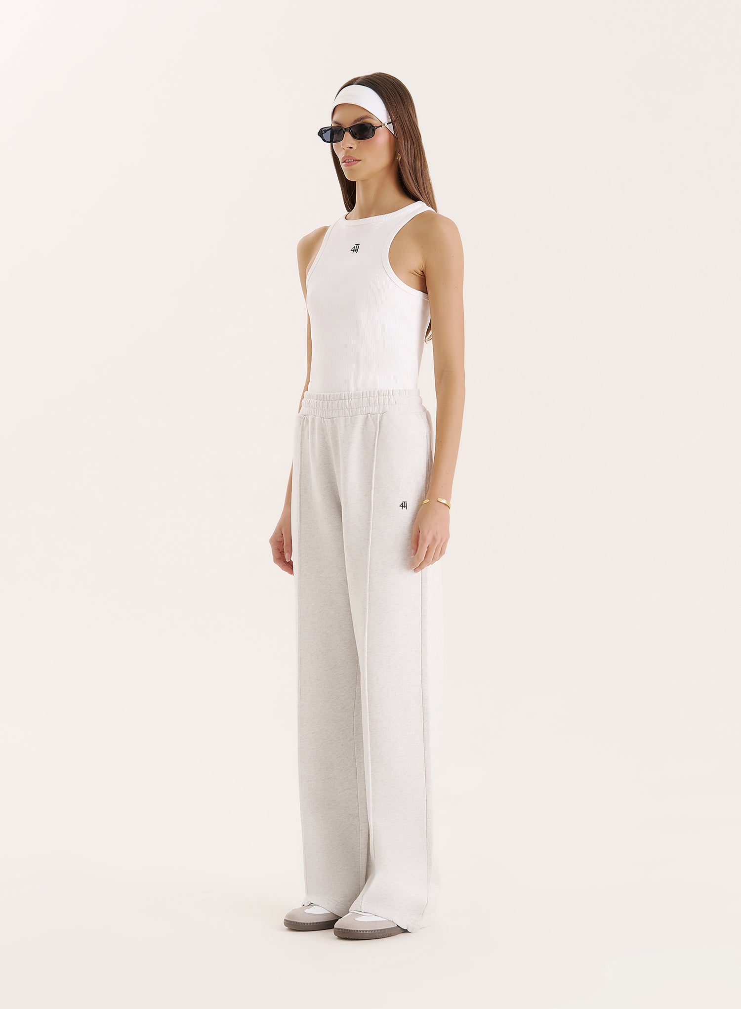 Light Grey 4th Wide Leg Branded Joggers